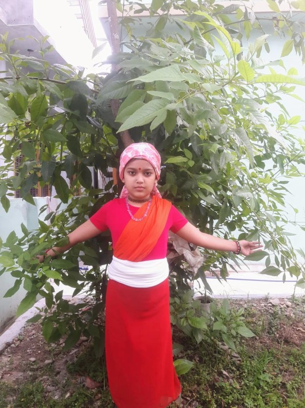 Little girl represnting Gaura Devi, a Chipko Movement Activist from Uttarakhand.